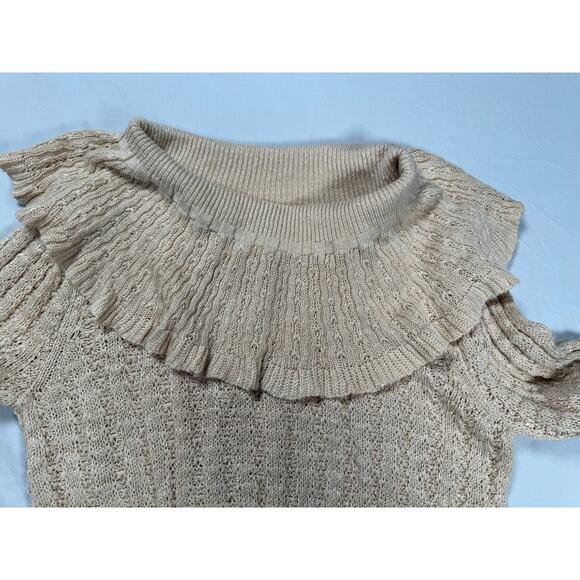 Free People Crazy In Love Ruffle Sweater Beige Size MED Ruffle Sleeve - Picture 4 of 10